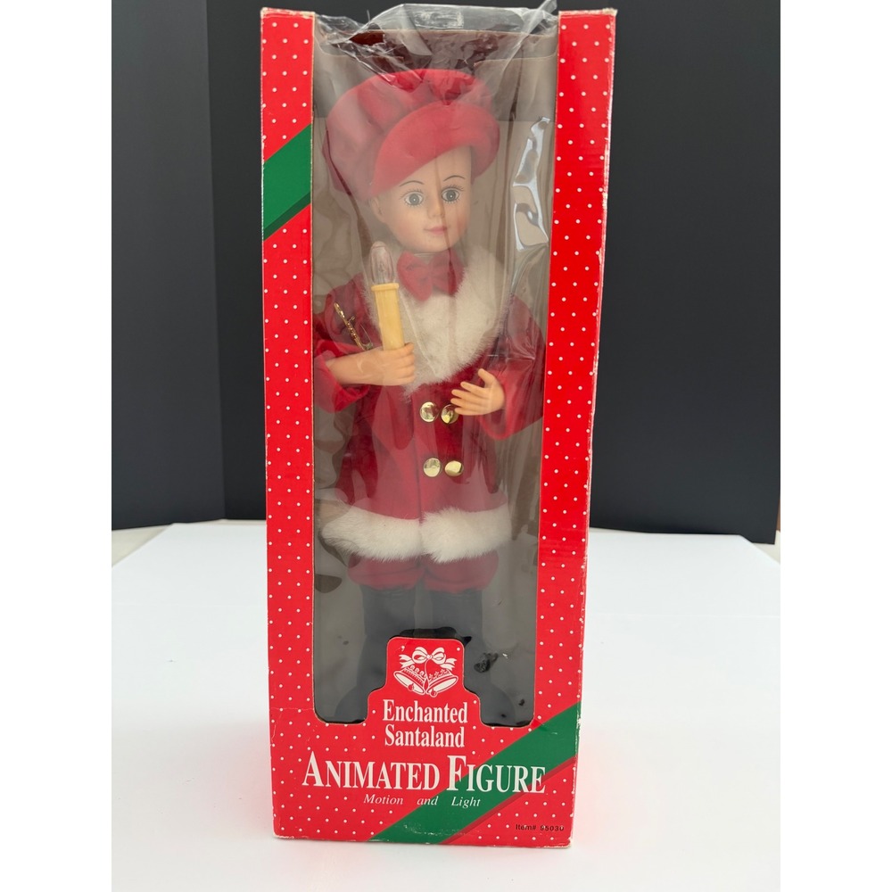Vintage Enchanted Santaland Animated Christmas Figure Boy Red Suit‎ Light Motion